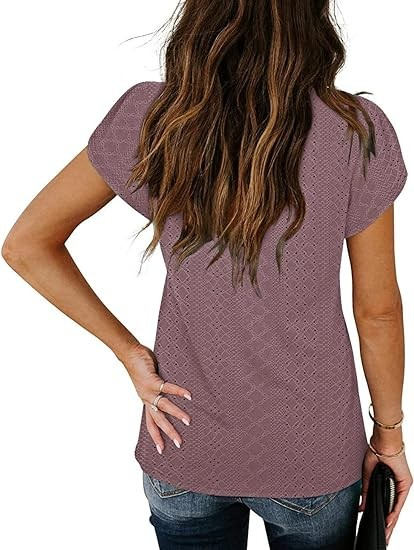 Cap Sleeve Tops for Women 2024 Trendy Summer Tops Cute Floral Print Causal Lace Petal Sleeve V Neck T Shirts Blous