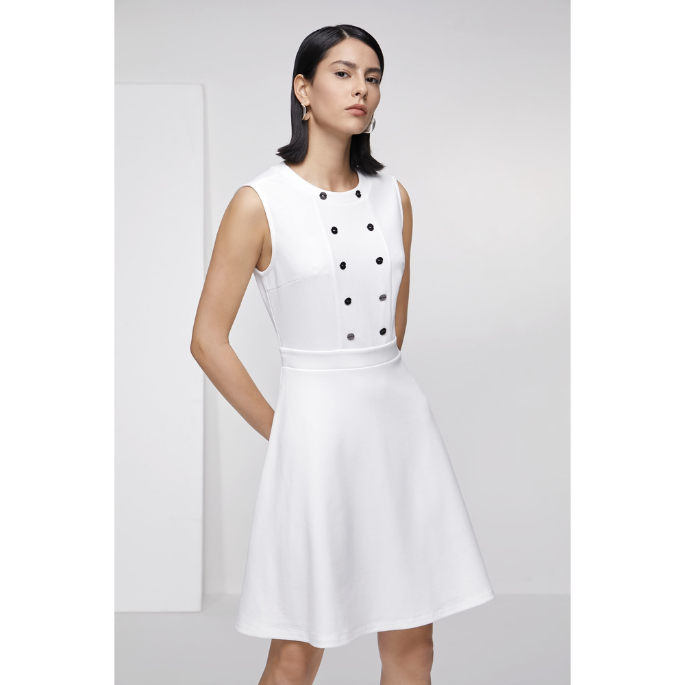G2000 Women Texture Knit Fit & Flare Dress with Metal Button Detail
