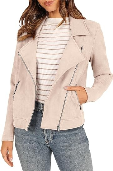 PRETTYGARDEN Womens 2024 Fall Motorcycle Jacket Faux Suede Long Sleeve Zip Up Pockets Short Coat Y2K Fashion Dressy Outerwear